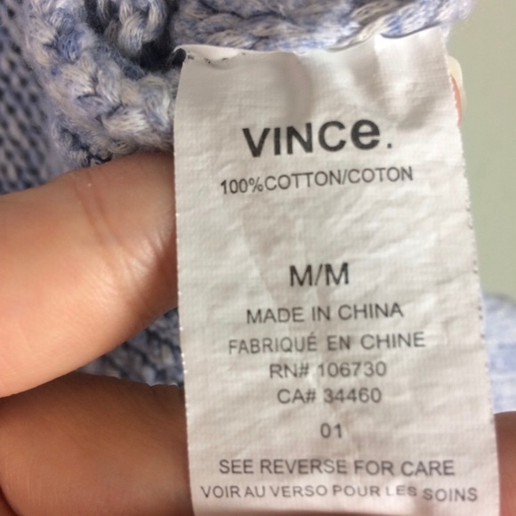 Vince Rolled Crew Neck Marled Blue Cotton Pullover Sweater Size Medium - Picture 8 of 8